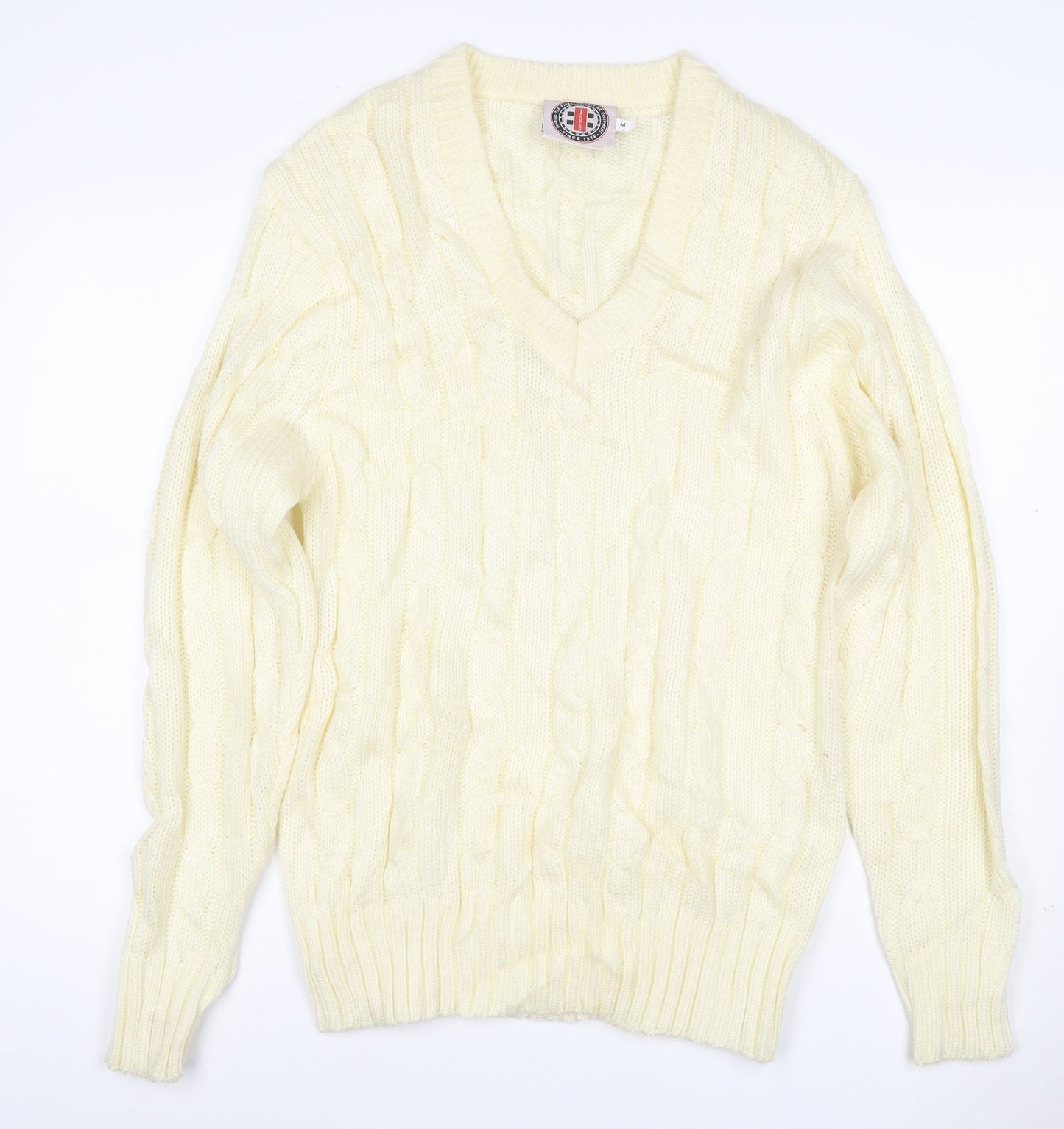 Brave Soul Men’s Ivory M Cable Knit V-Neck Pullover Jumper