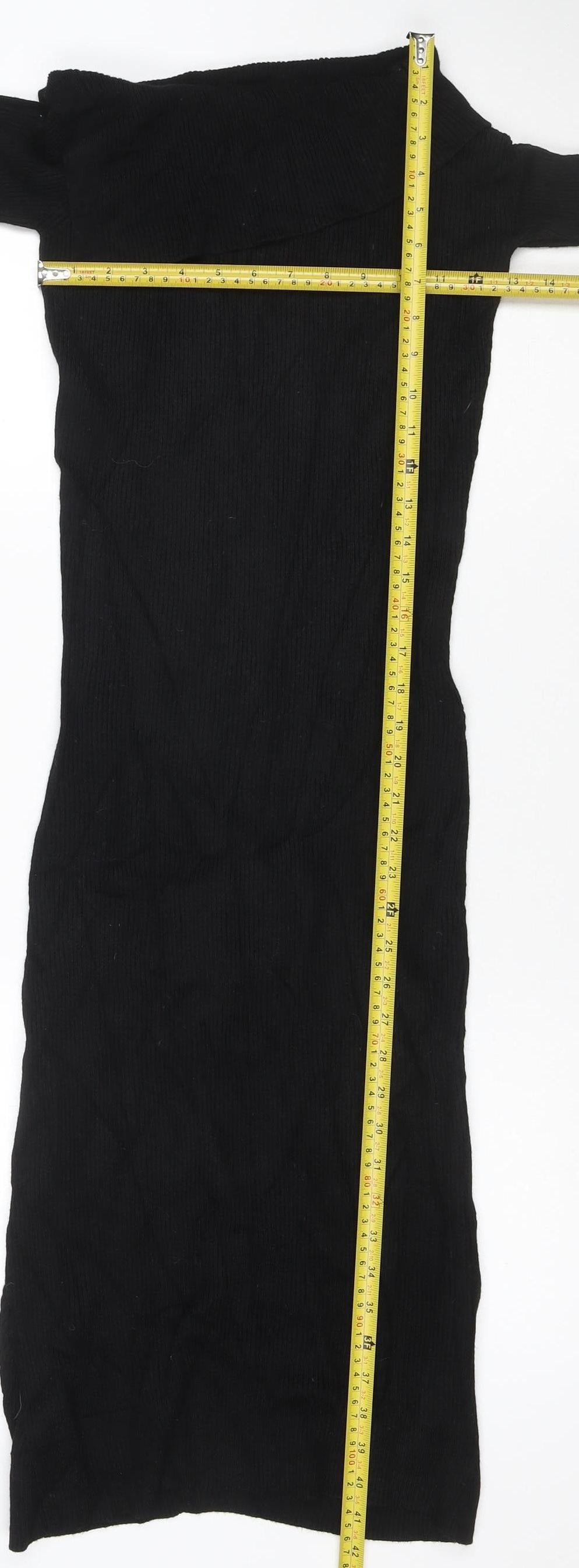 Guess Women’s Black UK 8 Rib Knit Roll Neck Jumper Dress Gold Buttons