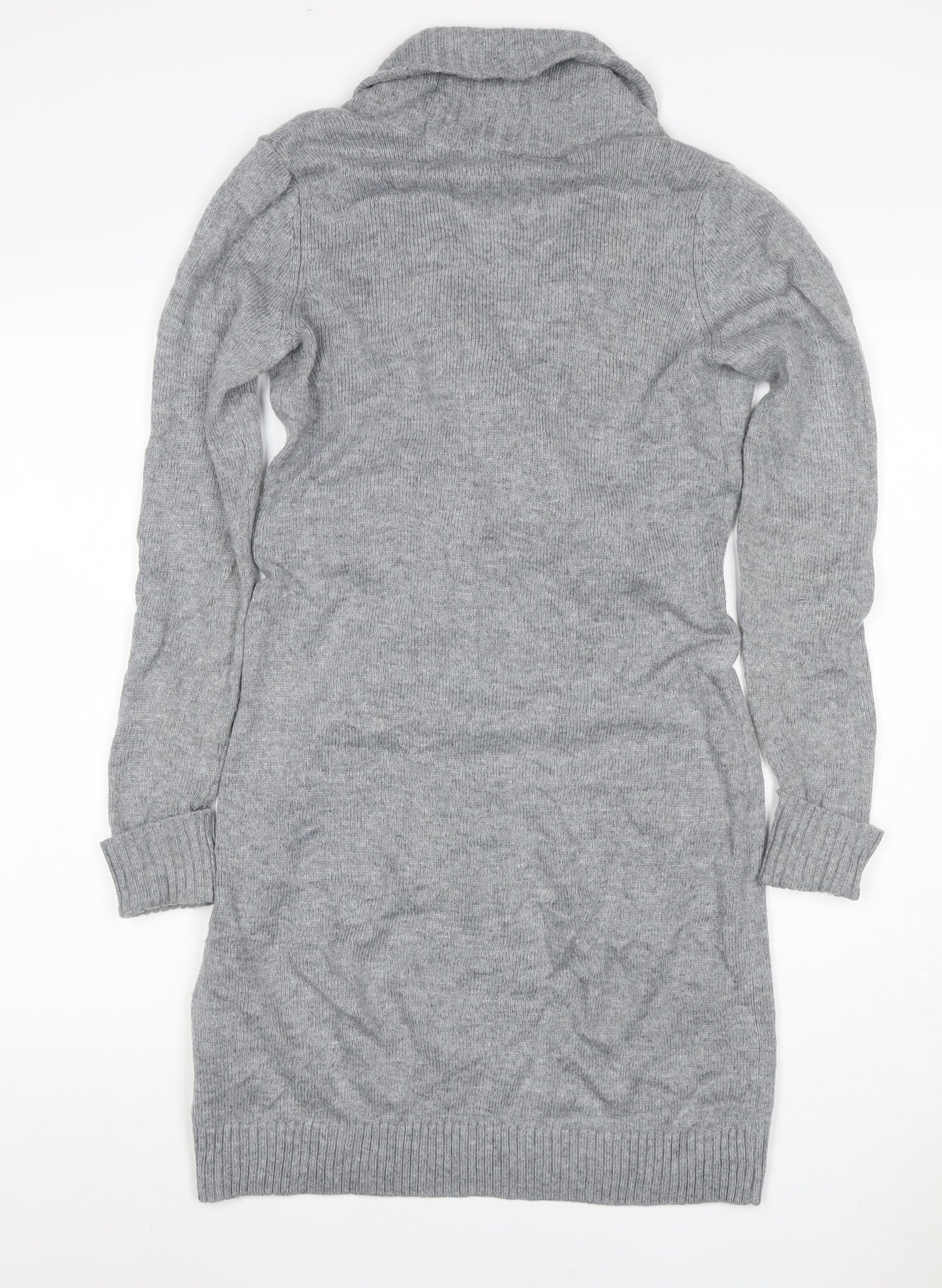 Esprit Women Grey XS Jumper Dress Cowl Neck Belted Knit