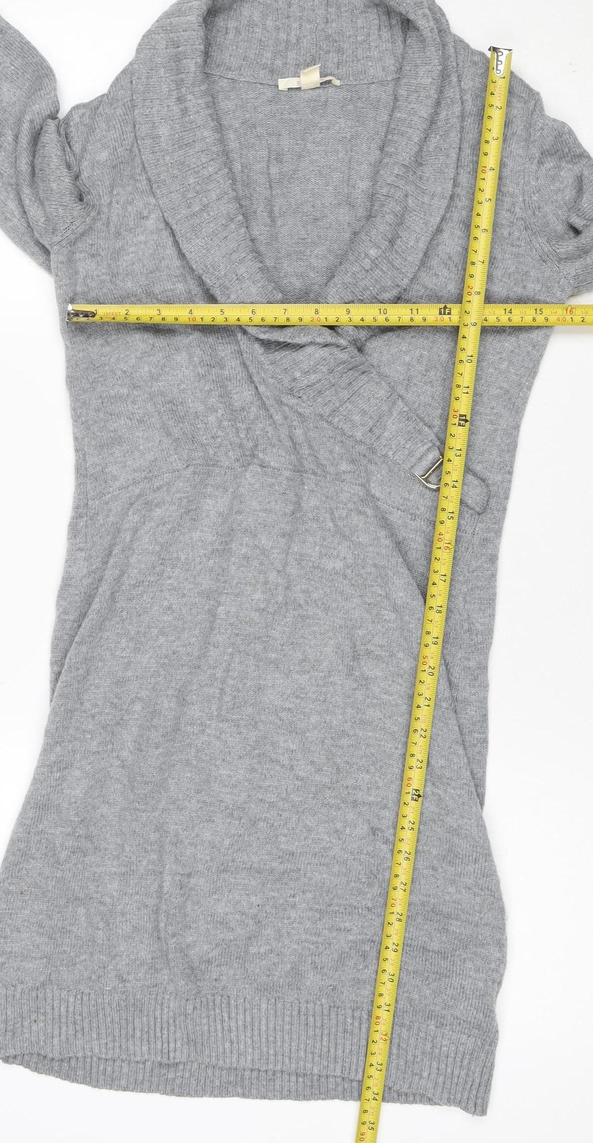 Esprit Women Grey XS Jumper Dress Cowl Neck Belted Knit