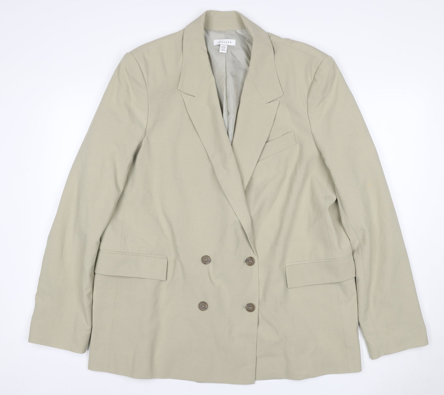 Topshop Women’s Beige UK 16 Double-Breasted Long Blazer Jacket