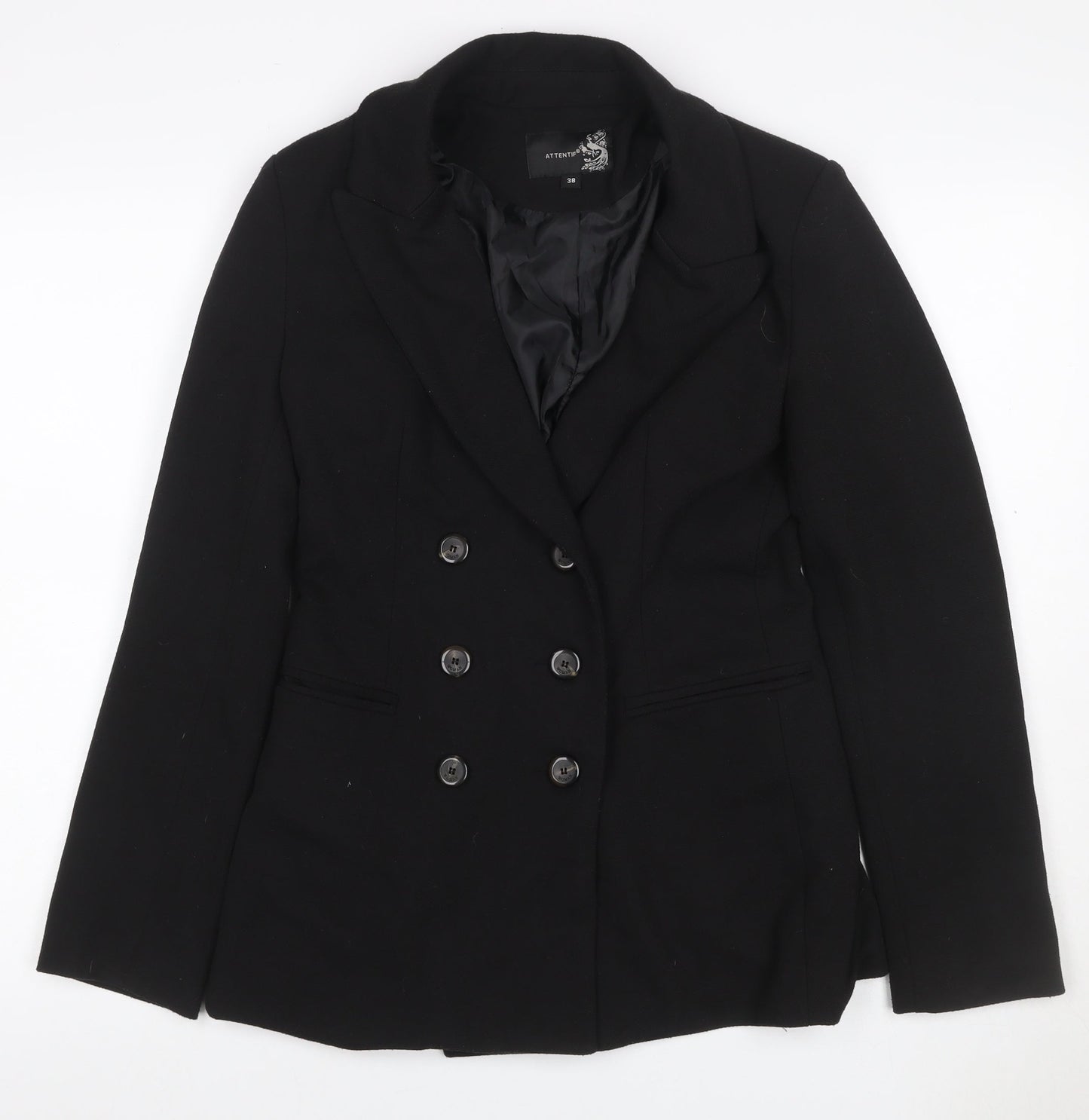 Attentif Women’s Black UK 10 Double-Breasted Six Button Blazer