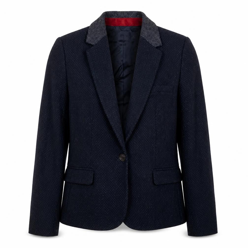 Zara Basic Women Blue M Tweed Wool Blend Single-Breasted Blazer