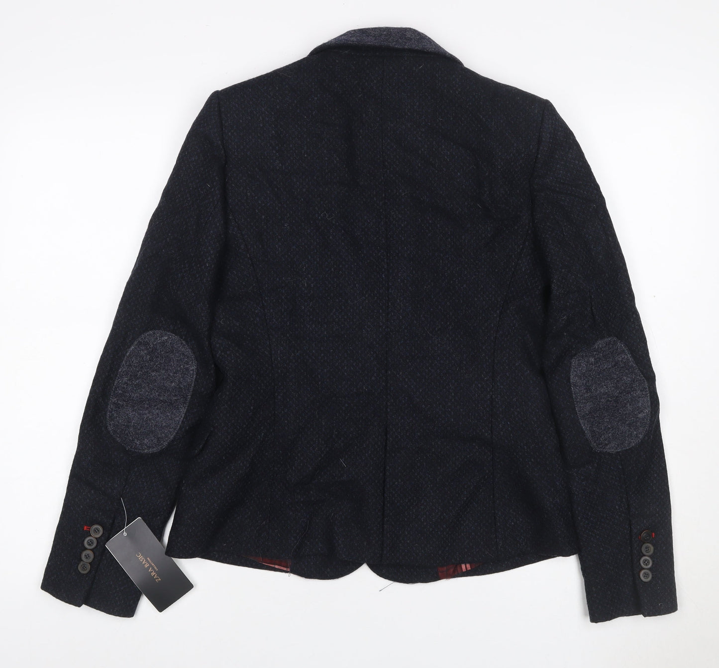 Zara Basic Women Blue M Tweed Wool Blend Single-Breasted Blazer
