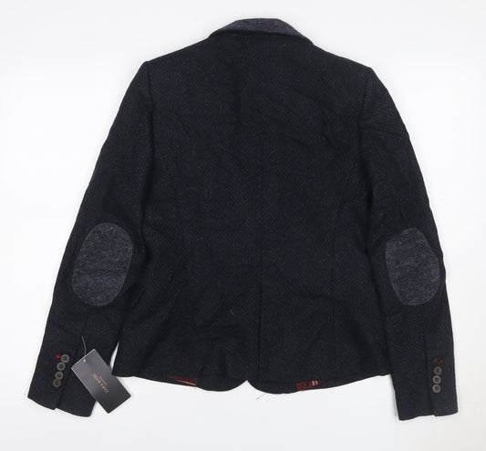 Zara Basic Women Blue M Tweed Wool Blend Single-Breasted Blazer