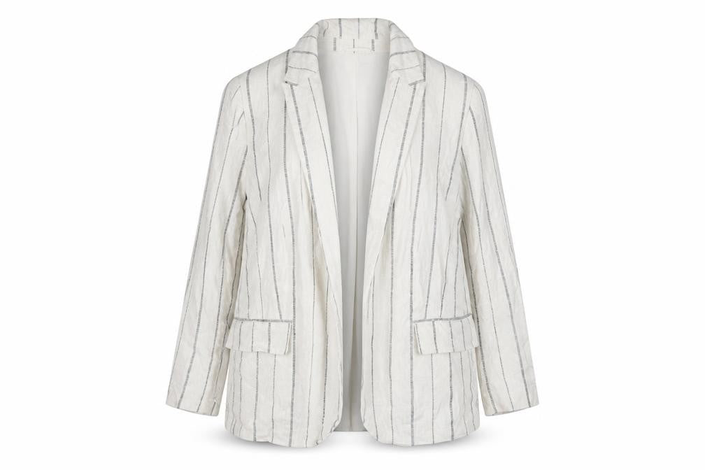 Marks & Spencer Women Ivory Stripe Linen Blend Blazer UK 18
