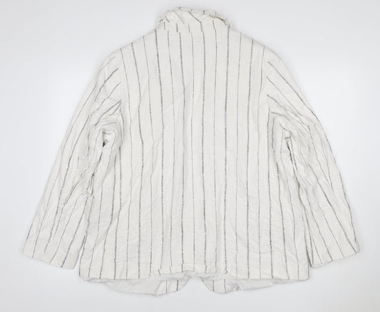 Marks and Spencer Women Ivory Stripe Linen Blend Blazer UK 18