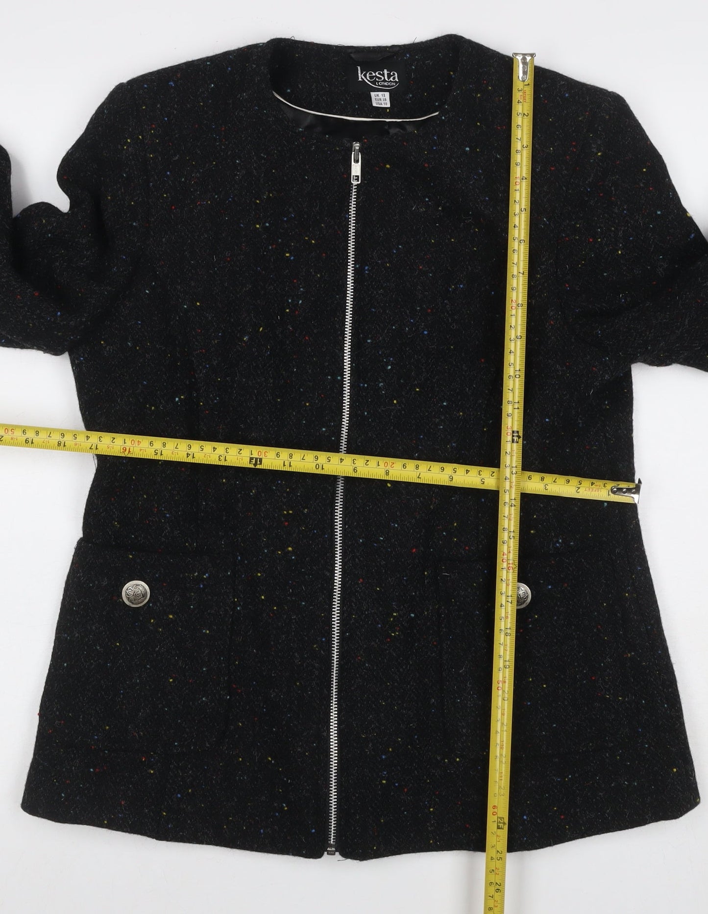 Kesta London Women’s Black Wool Fleck Tweed Zip Jacket UK 12