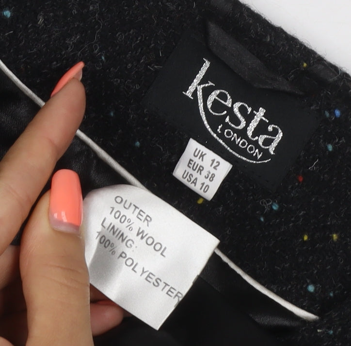 Kesta London Women’s Black Wool Fleck Tweed Zip Jacket UK 12