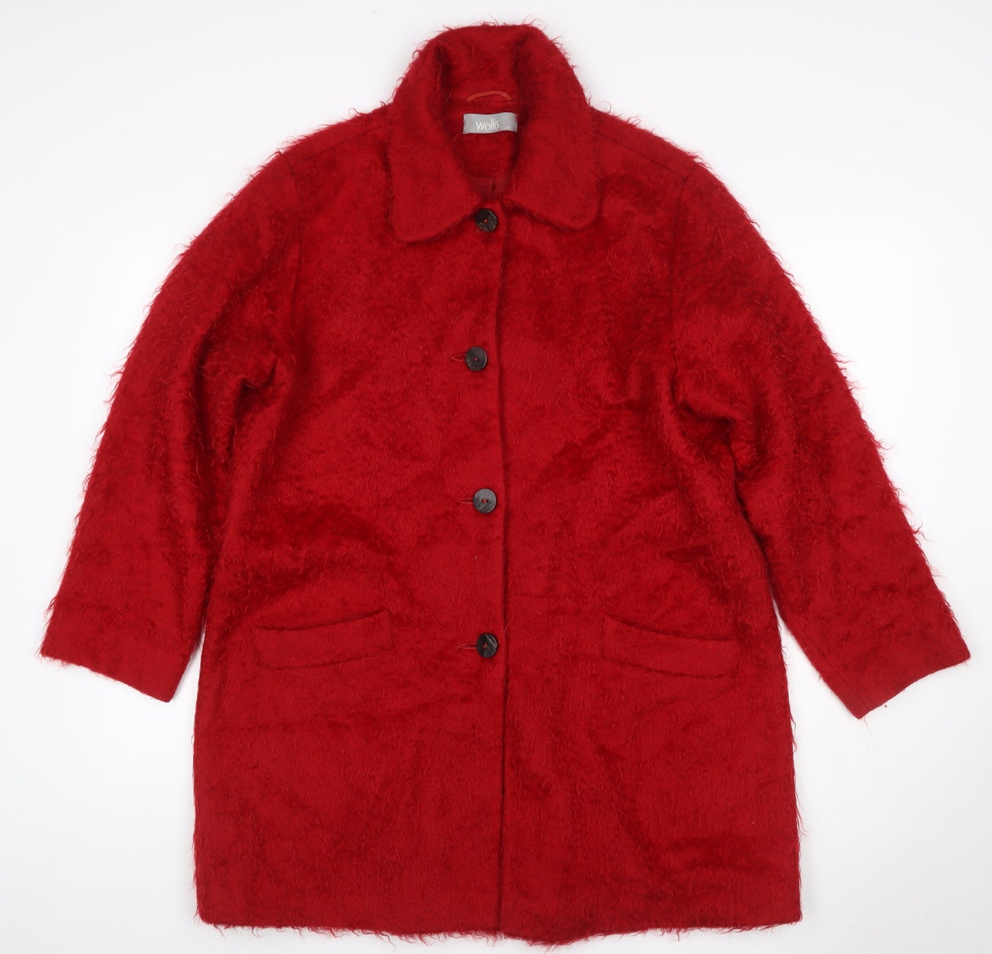 Wallis Women’s Red Mohair Wool Long Overcoat UK 12 Collared