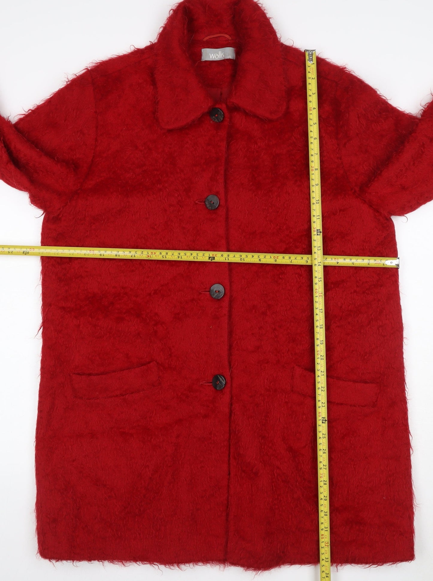 Wallis Women’s Red Mohair Wool Long Overcoat UK 12 Collared