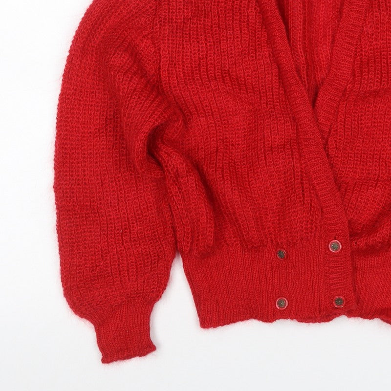 St Michael Women Red Size 10 Vintage Chunky Knit V-Neck Cardigan