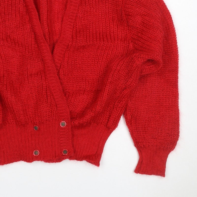 St Michael Women Red Size 10 Vintage Chunky Knit V-Neck Cardigan