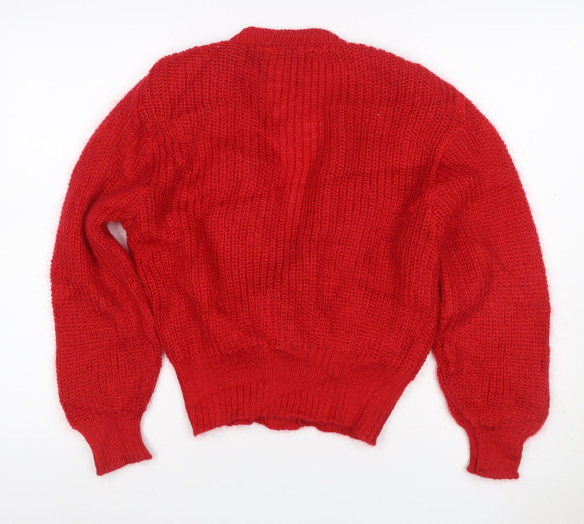 St Michael Women Red Size 10 Vintage Chunky Knit V-Neck Cardigan