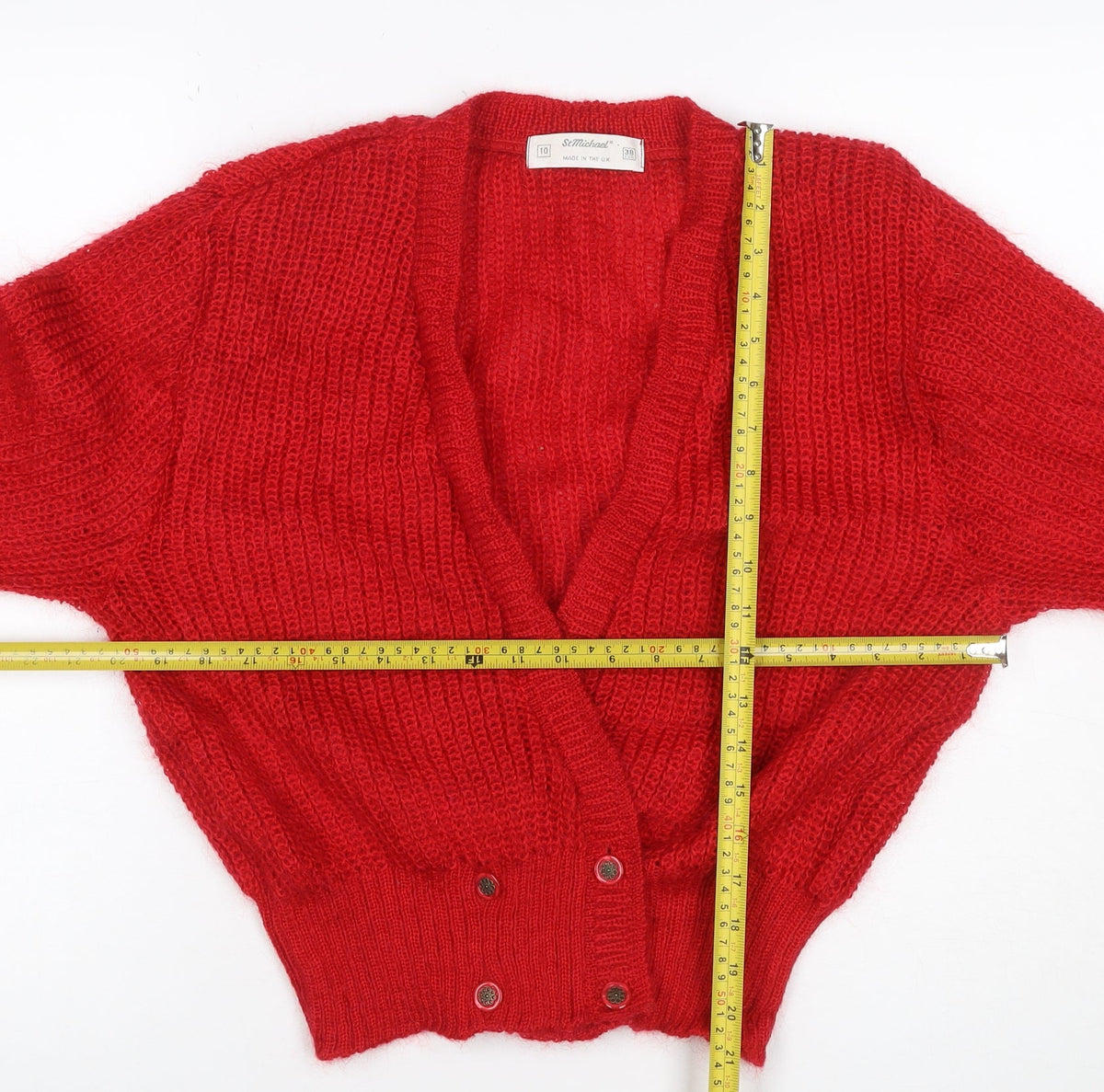 St Michael Women Red Size 10 Vintage Chunky Knit V-Neck Cardigan