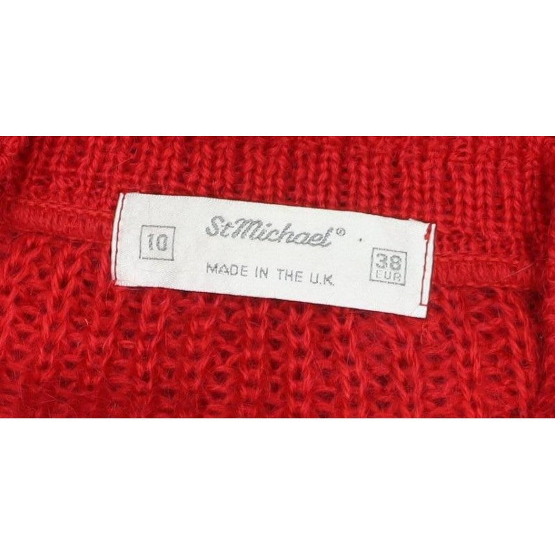 St Michael Women Red Size 10 Vintage Chunky Knit V-Neck Cardigan