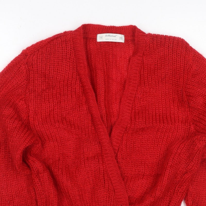 St Michael Women Red Size 10 Vintage Chunky Knit V-Neck Cardigan