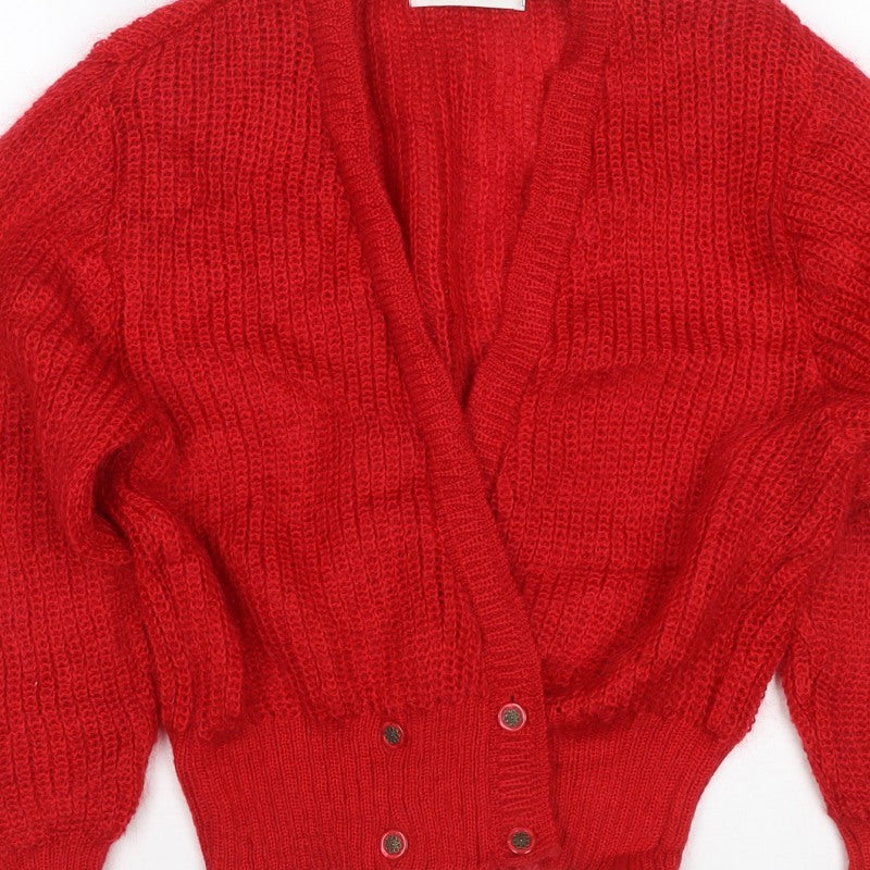 St Michael Women Red Size 10 Vintage Chunky Knit V-Neck Cardigan