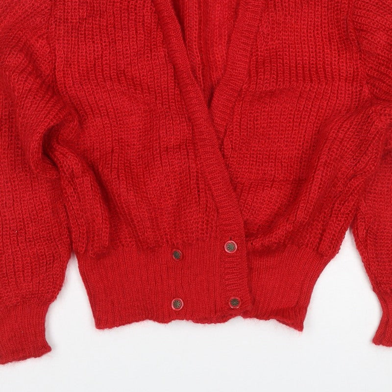 St Michael Women Red Size 10 Vintage Chunky Knit V-Neck Cardigan