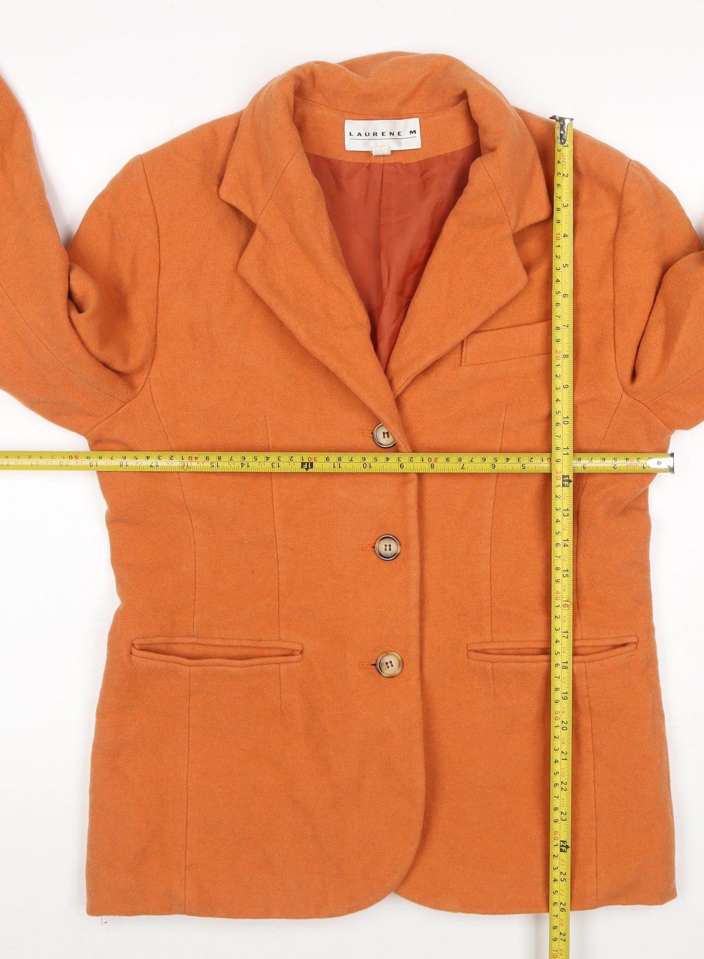 Laurene M Women Orange Wool Blend Blazer UK 14 Single-Breasted