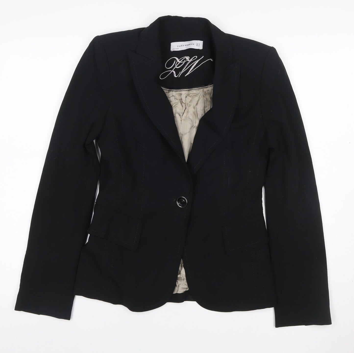 Zara Woman Women's Black UK 8 Tailored One Button Lined Blazer Jacket