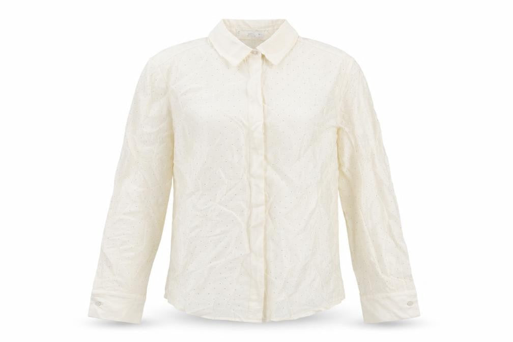 Mango Women Ivory M Sheer Chiffon Embellished Long Sleeve Suit Top