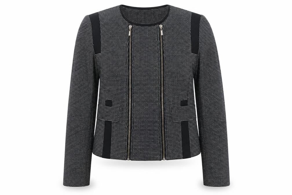 Next Women Black White Geometric Zip Cropped Jacket UK 14 Lined
