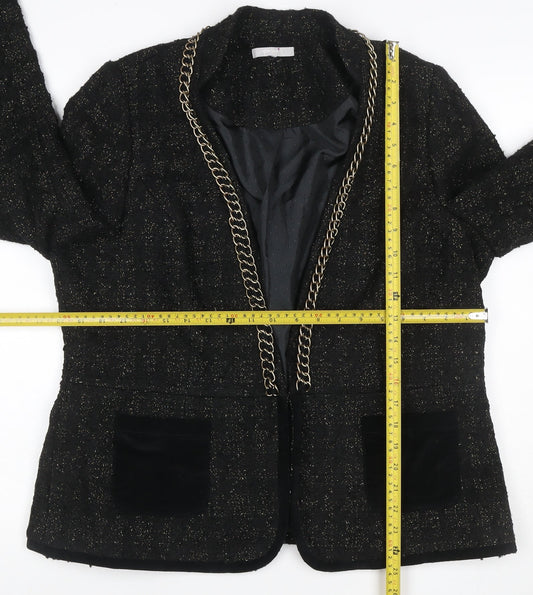 Per Una Women Black UK 18 Bouclé Gold Chain Trim Lined Blazer Jacket