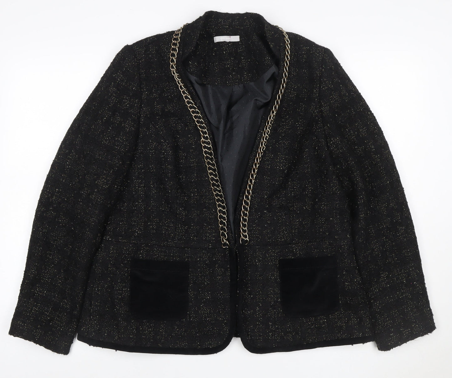 Per Una Women Black UK 18 Bouclé Gold Chain Trim Lined Blazer Jacket
