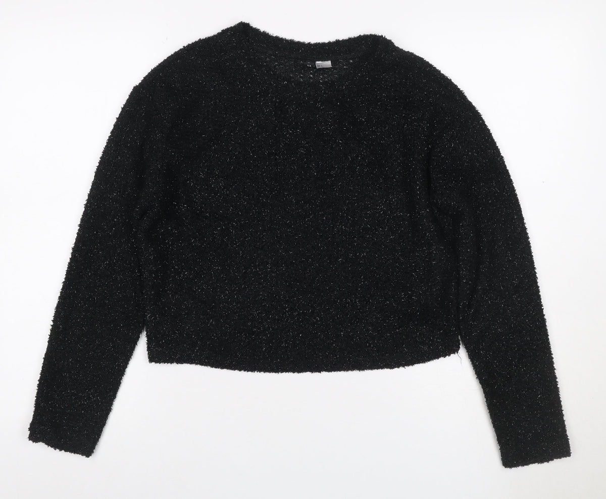 H&M Divided Women’s Black Glitter Knit V-Neck Jumper Size S