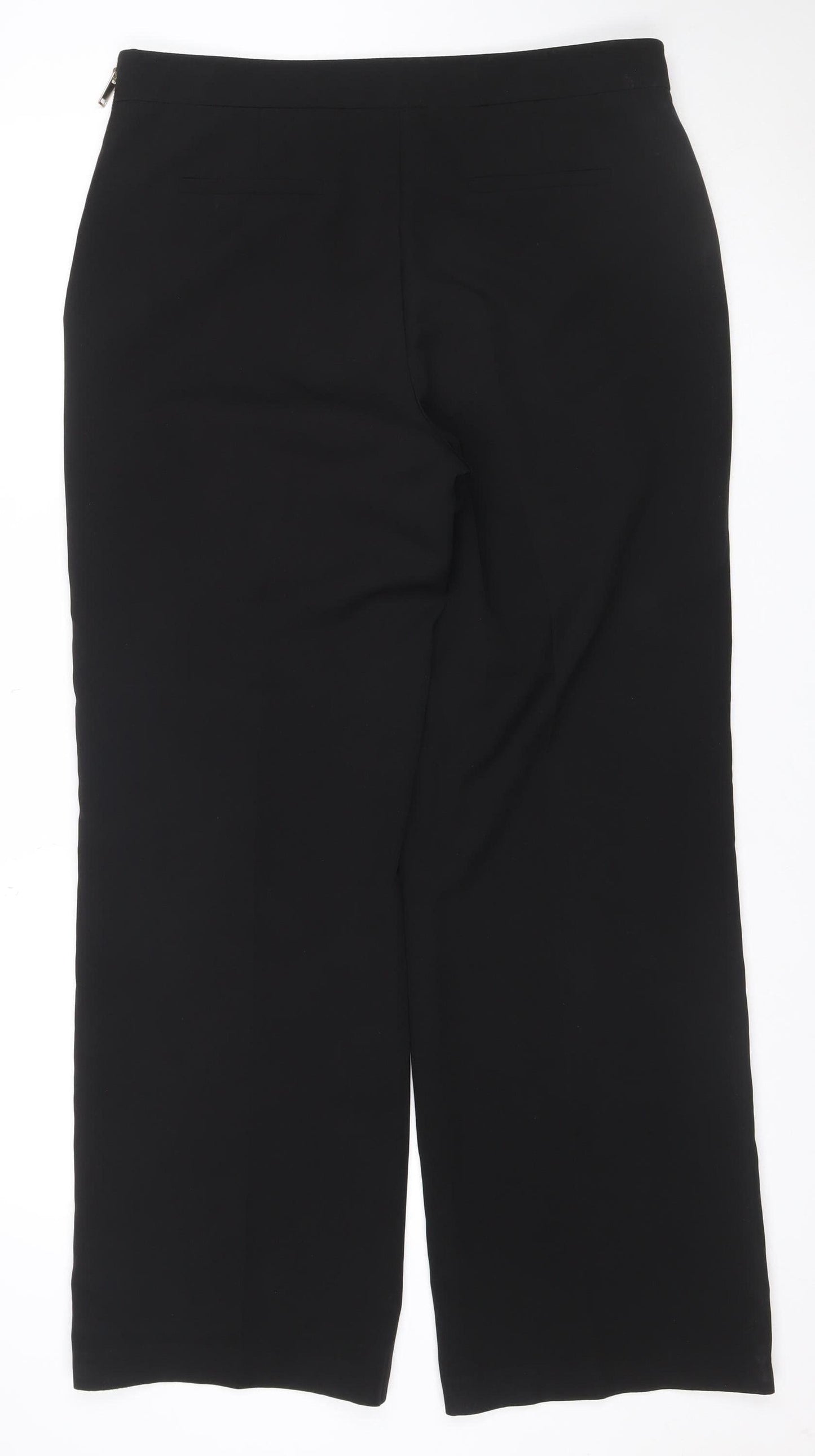 Mango Women Black Size 14 Wide-Leg Smart Trousers Zip Detail