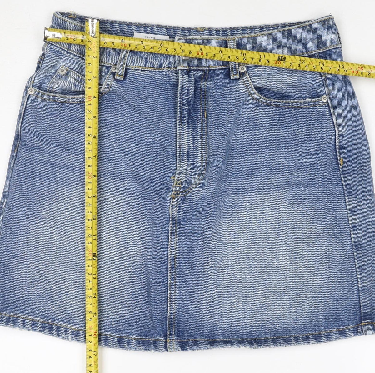 Bershka Women’s Blue Denim A-Line Mini Skirt UK 10 Pockets