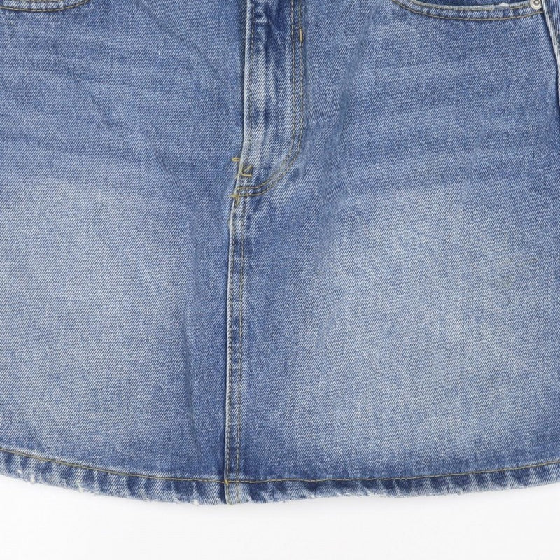 Bershka Women’s Blue Denim A-Line Mini Skirt UK 10 Pockets