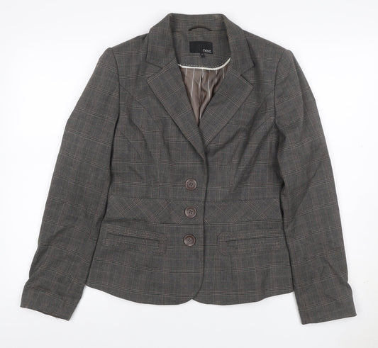 Next Women Grey Check Blazer UK 12 Regular Single-Breasted Workwear