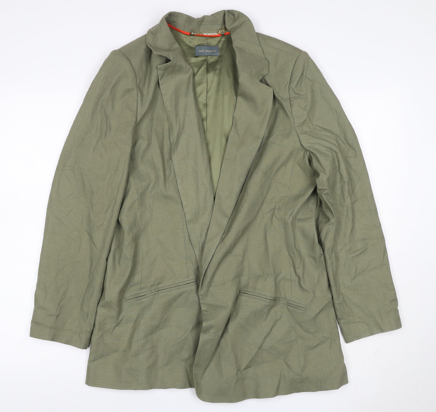Reiss Langford Women's Green Linen Blazer UK 18 Long Sleeve Lined