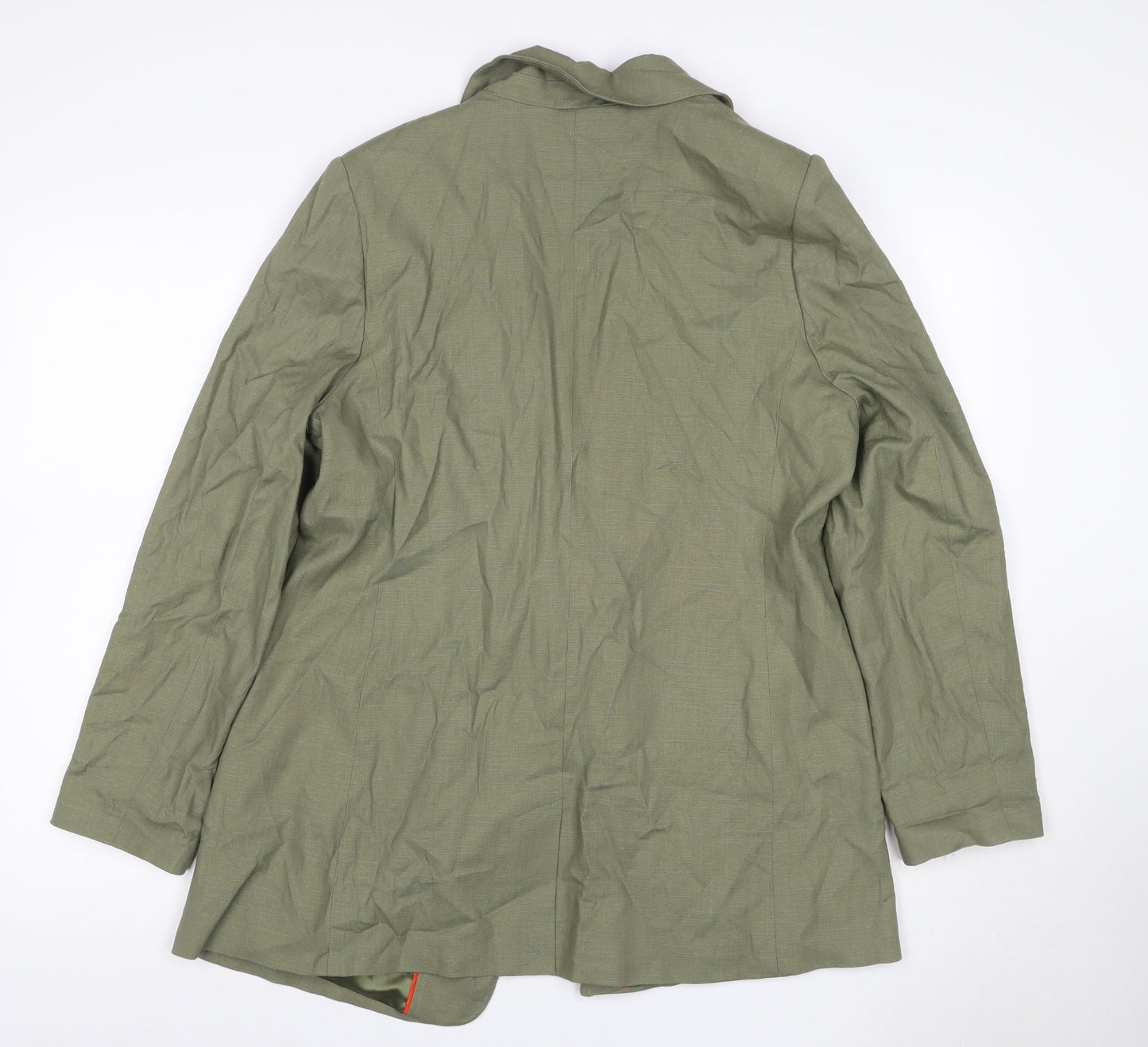 Reiss Langford Women's Green Linen Blazer UK 18 Long Sleeve Lined