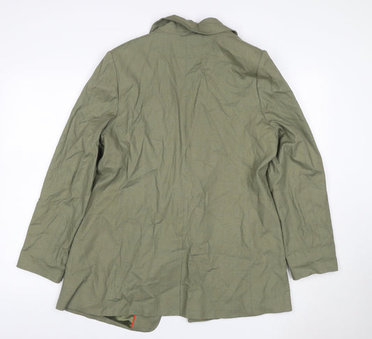 Reiss Langford Women's Green Linen Blazer UK 18 Long Sleeve Lined