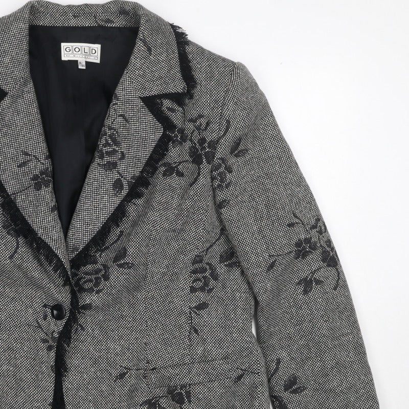 Gold by Michael H Women Grey Black Floral Blazer Jacket UK 18 Lined
