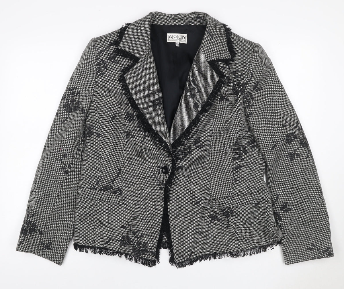Gold by Michael H Women Grey Black Floral Blazer Jacket UK 18 Lined