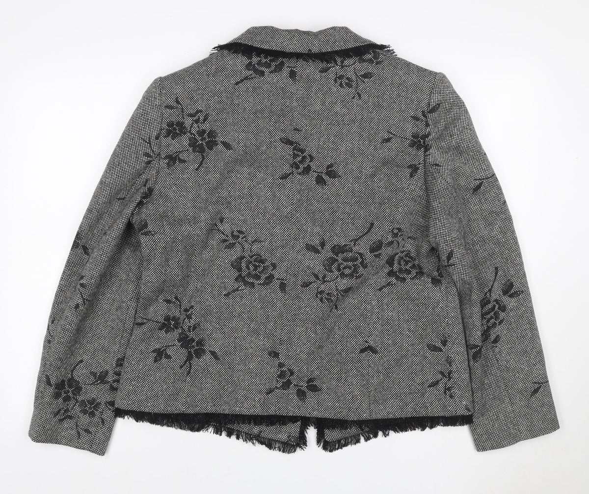 Gold by Michael H Women Grey Black Floral Blazer Jacket UK 18 Lined