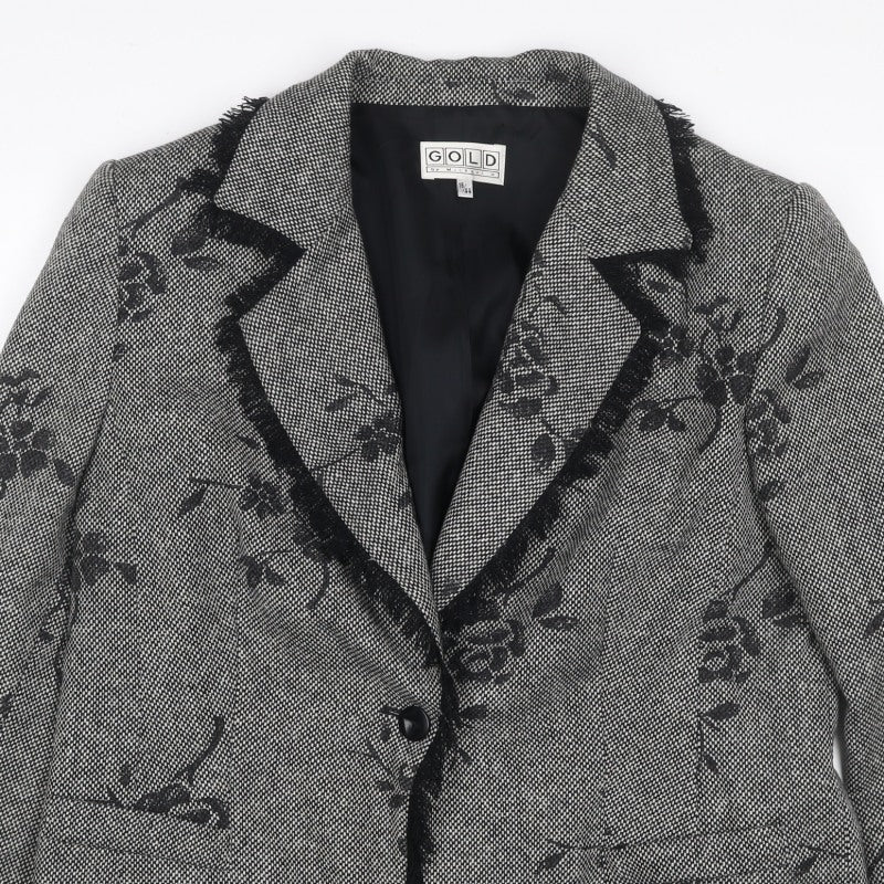 Gold by Michael H Women Grey Black Floral Blazer Jacket UK 18 Lined