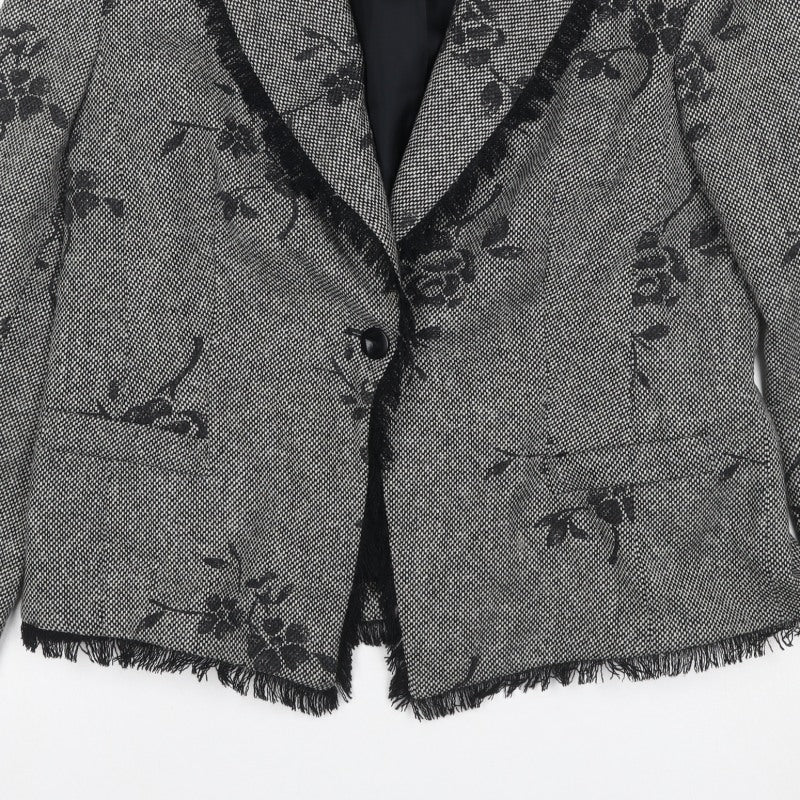 Gold by Michael H Women Grey Black Floral Blazer Jacket UK 18 Lined