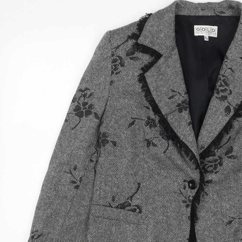 Gold by Michael H Women Grey Black Floral Blazer Jacket UK 18 Lined