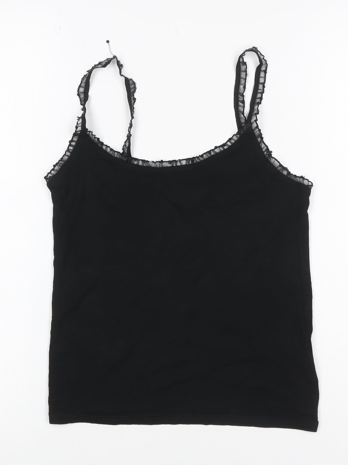 Rose Spirit Women Black Size 12 Ruffle Strap Stretch Camisole Top