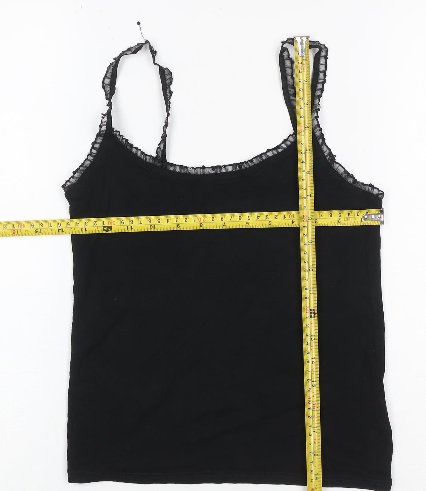 Rose Spirit Women Black Size 12 Ruffle Strap Stretch Camisole Top