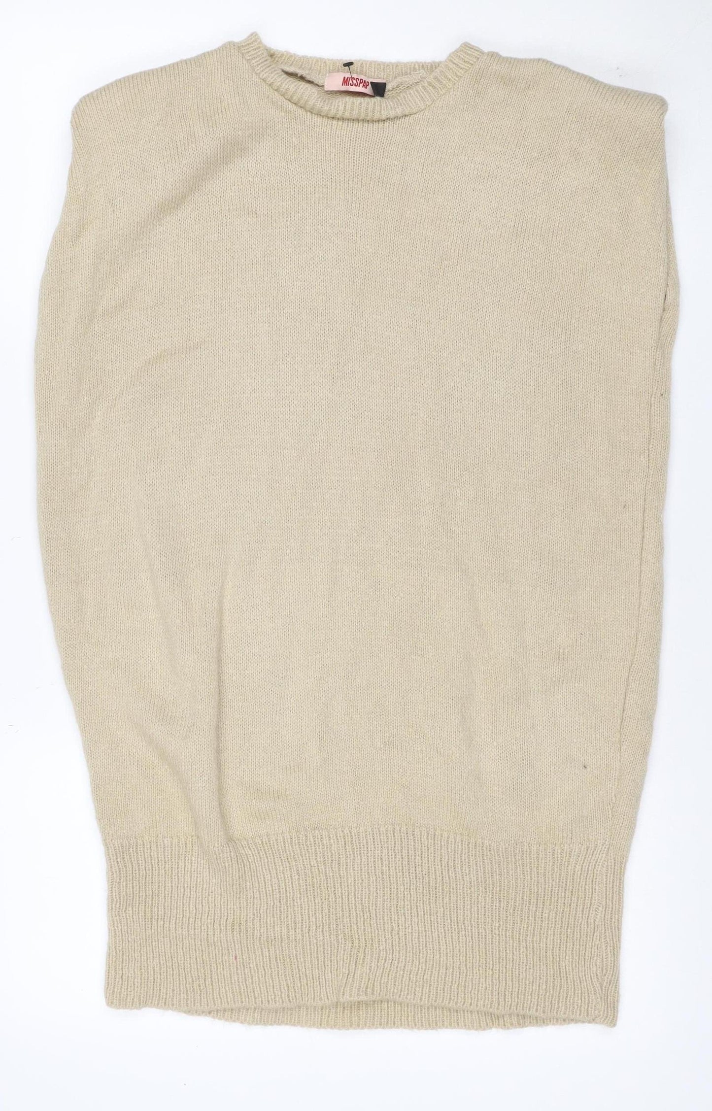 Misspap Women’s Beige UK 6 Sleeveless Round Neck Knit Jumper Vest