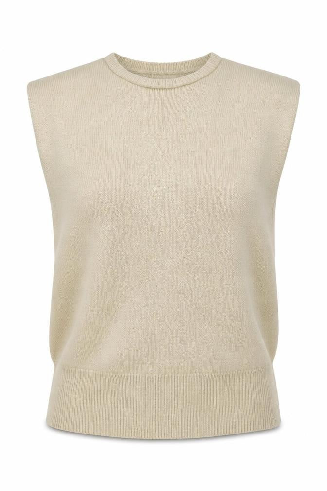 Misspap Women’s Beige UK 6 Sleeveless Round Neck Knit Jumper Vest