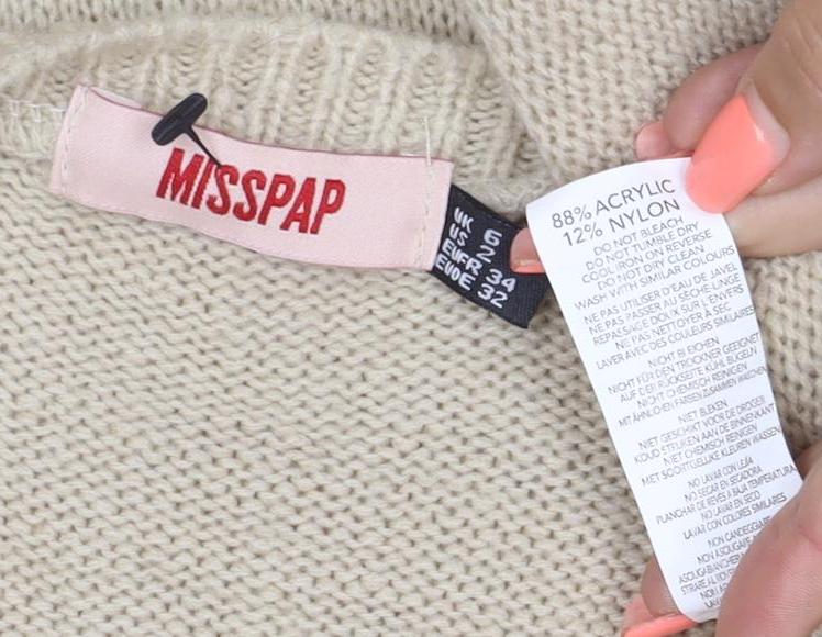 Misspap Women’s Beige UK 6 Sleeveless Round Neck Knit Jumper Vest