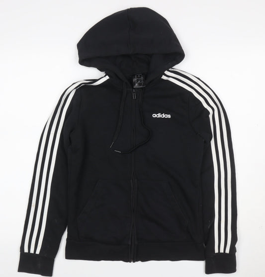 adidas Women Black UK 8 Full Zip Hooded Logo Stripe Hoodie