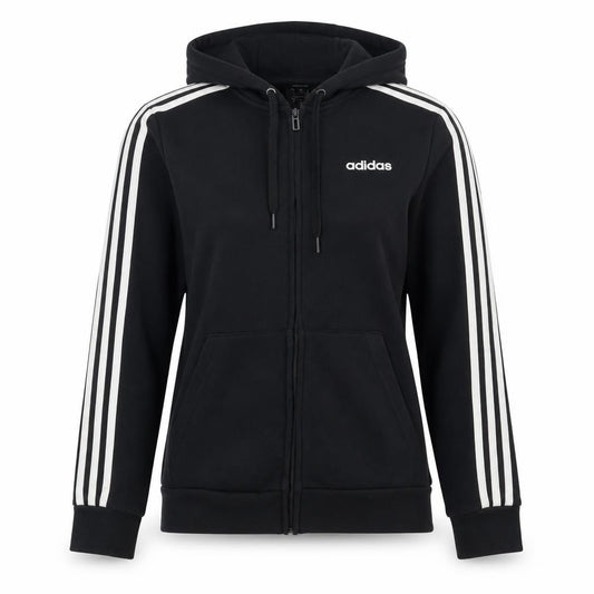 adidas Women Black UK 8 Full Zip Hooded Logo Stripe Hoodie